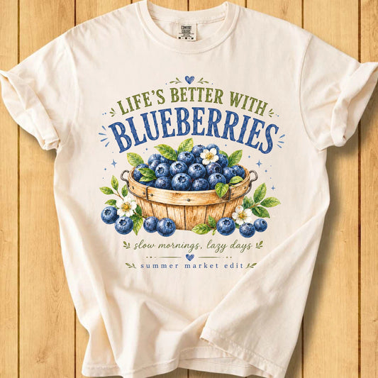 Life Is Better with Blueberries Unisex Dyed T-Shirt