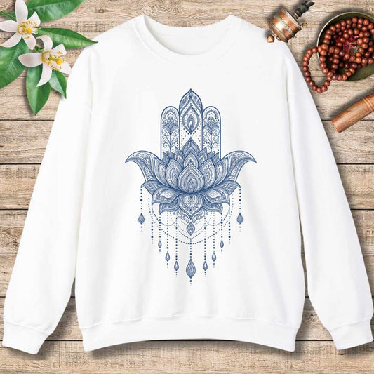 Lotus Hamsa Sweatshirt – Mandala Protection & Peace Design for Mindful Living