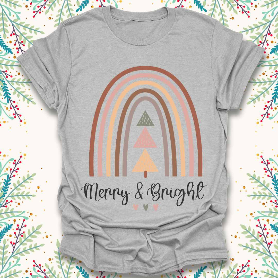 Merry and Bright Rainbow Christmas T-Shirt