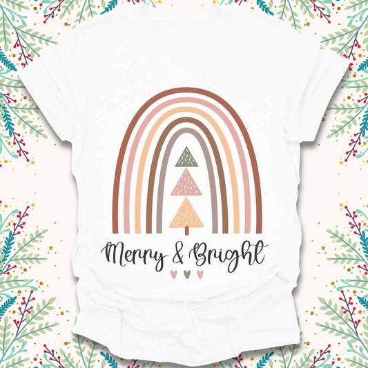 Merry and Bright Rainbow Christmas T-Shirt