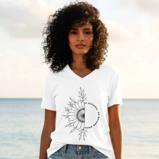Minimalist Sunflower Unisex V-Neck T-Shirt