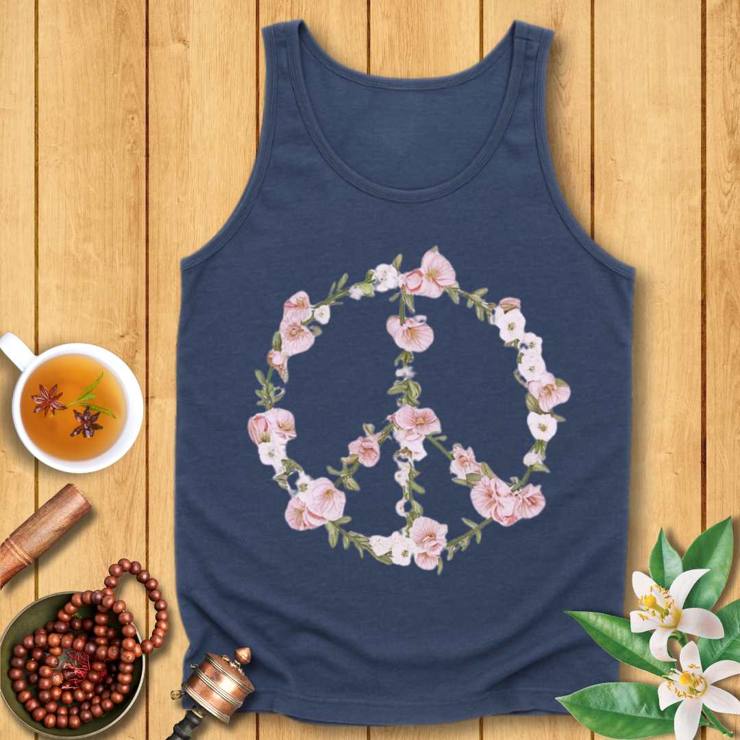 Pink Floral Peace Sign Unisex Jersey Tank
