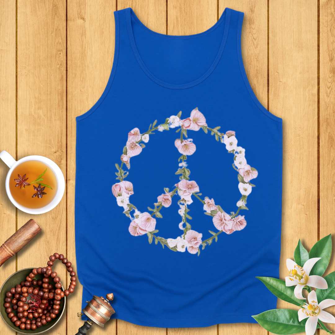 Pink Floral Peace Sign Unisex Jersey Tank