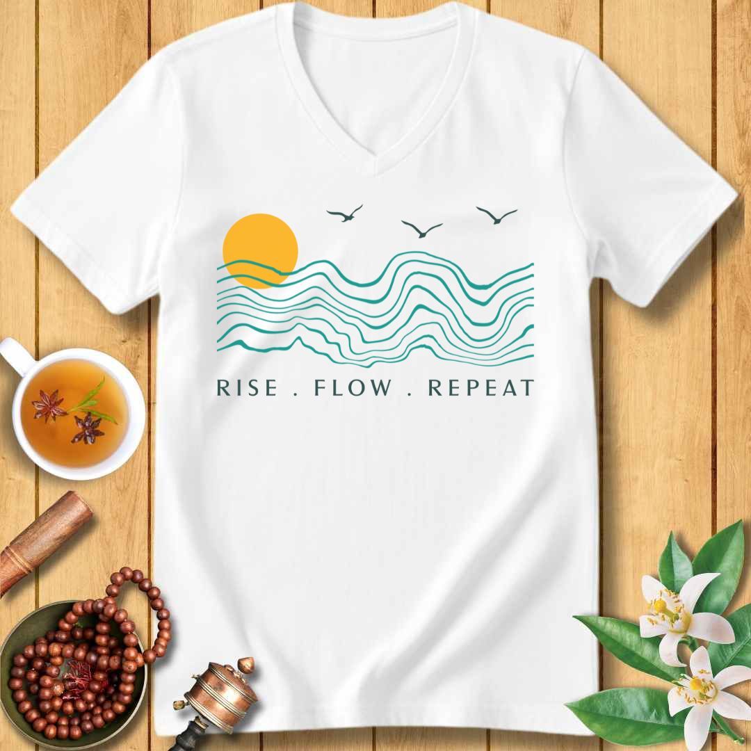 Rise. Flow. Repeat. Unisex V-Neck T-Shirt