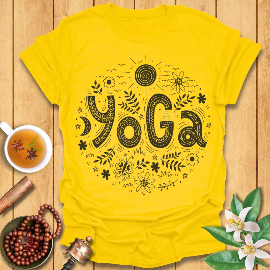 Whimsical Doodle Yoga T-Shirt
