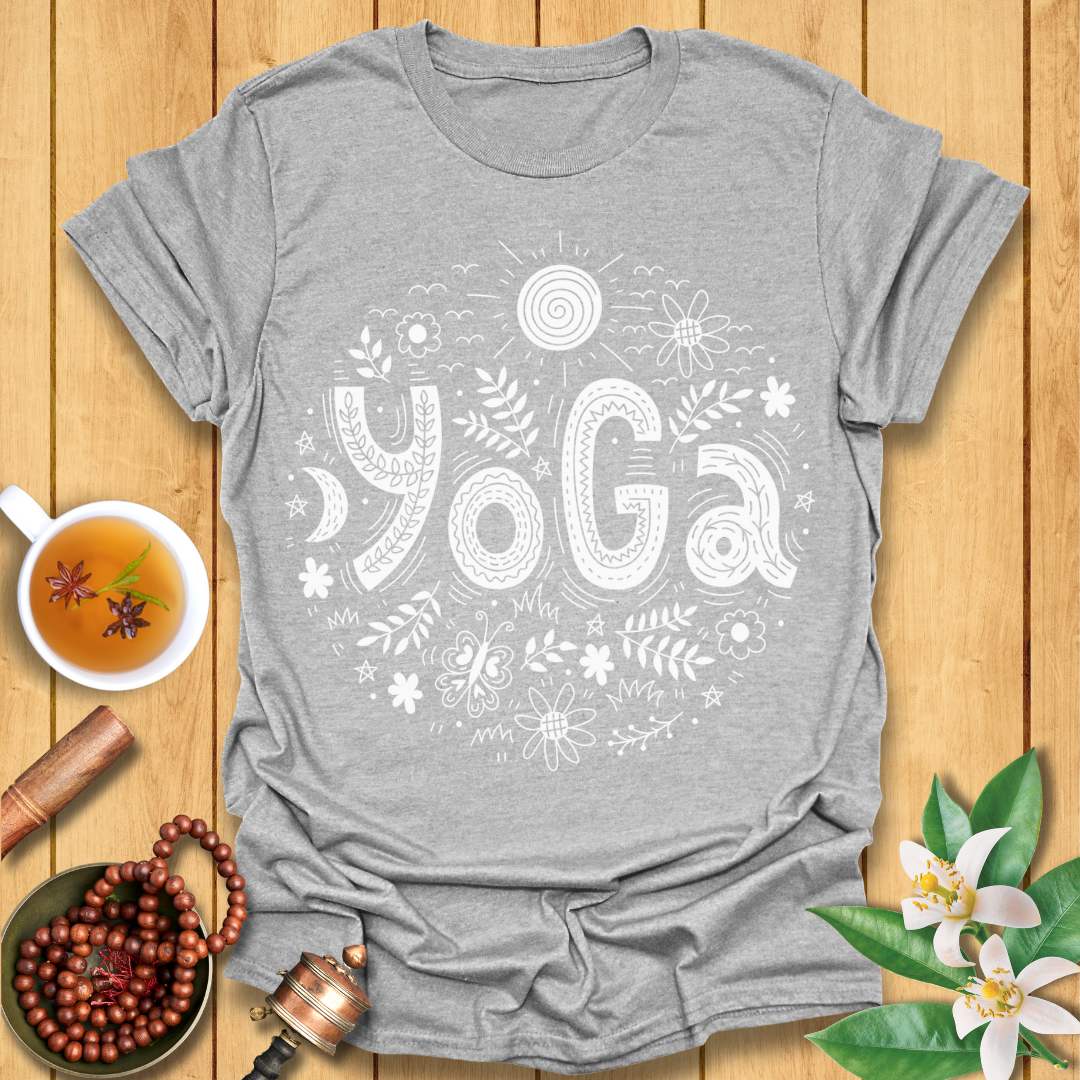 Whimsical Doodle Yoga T-Shirt