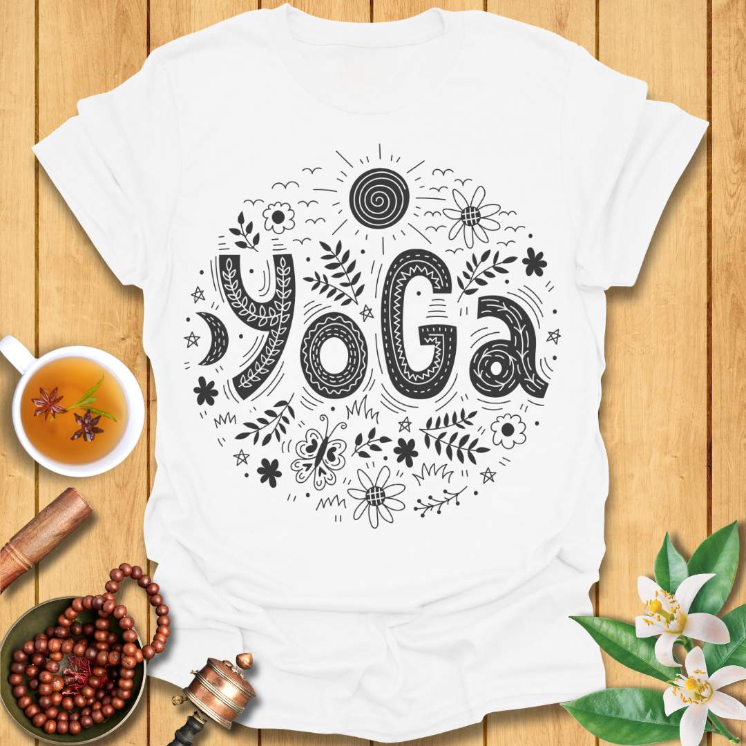 Whimsical Doodle Yoga T-Shirt