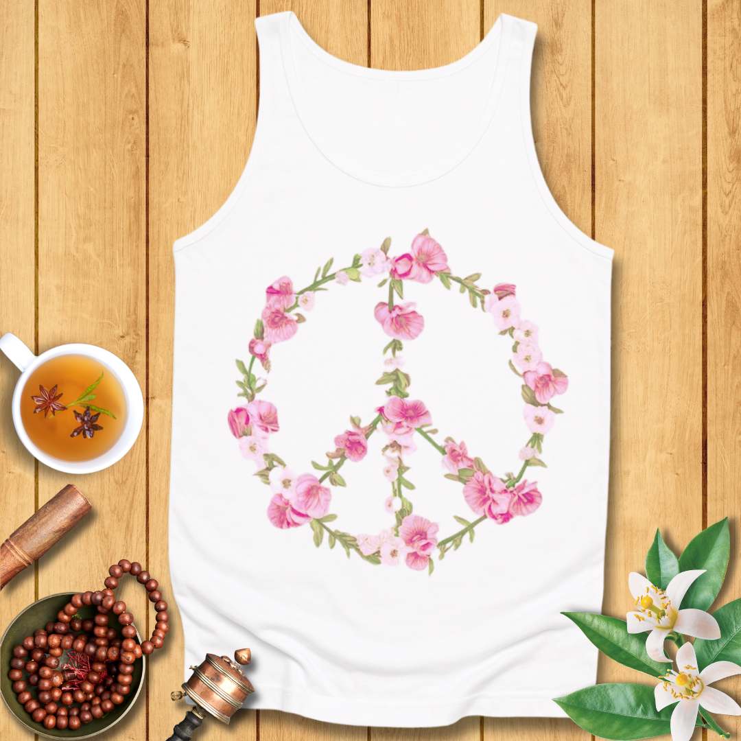 Pink Floral Peace Sign Unisex Jersey Tank