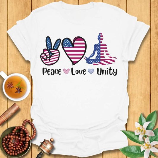 Peace Love Yoga USA T-Shirt