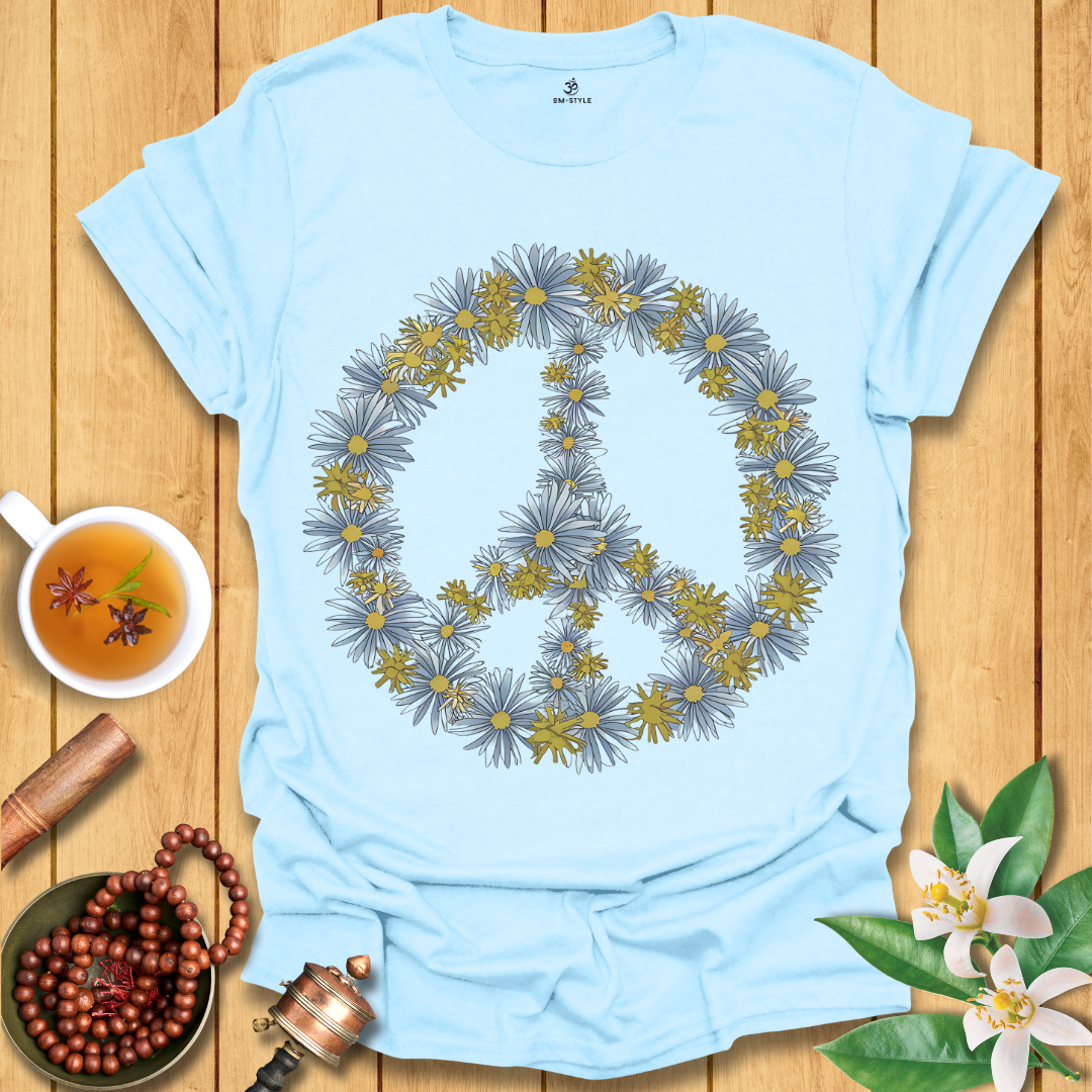 Blue Floral Peace Sign T-Shirt