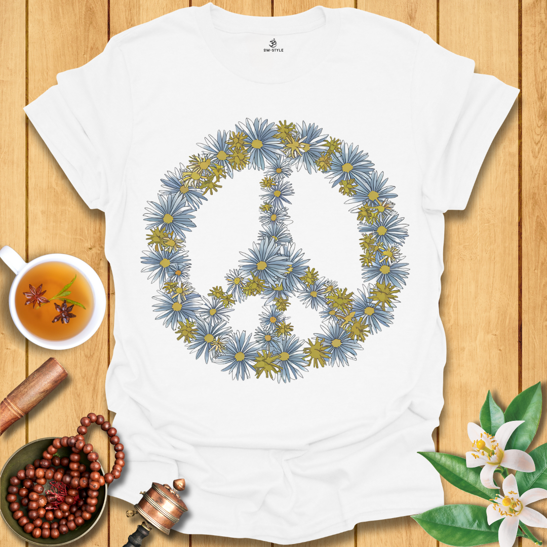 Blue Floral Peace Sign T-Shirt