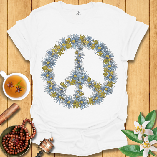 Blue Floral Peace Sign T-Shirt