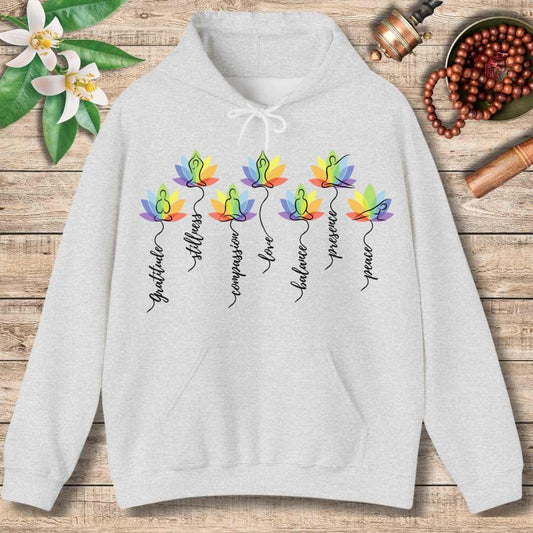 Chakra Lotus Flow Hoodie – Energy Alignment & Mindful Harmony (Front Only)