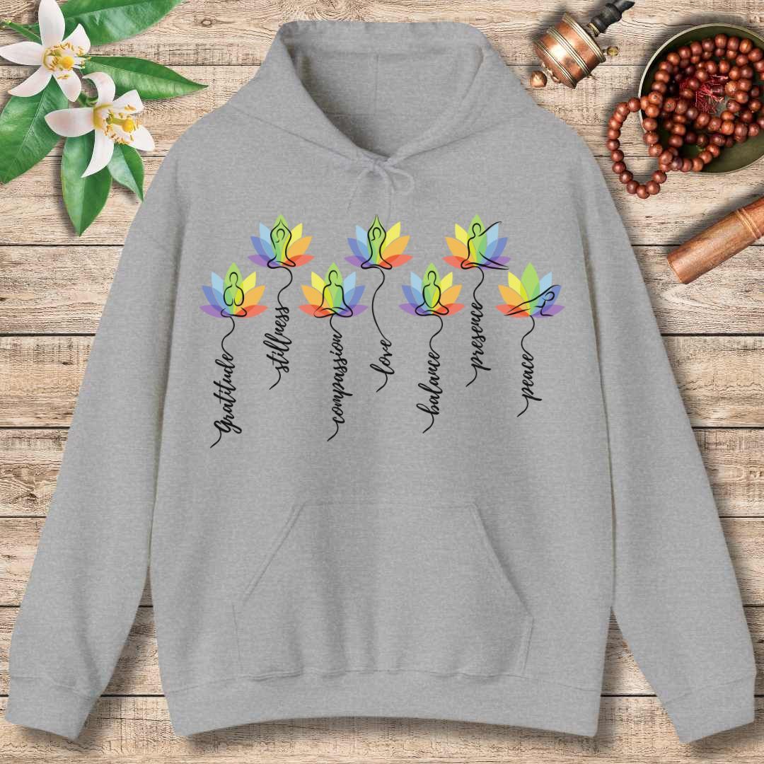 Chakra Lotus Flow Hoodie – Energy Alignment & Mindful Harmony (Front Only)