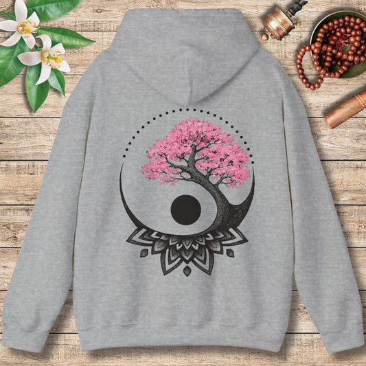 Cherry Blossom Mandala Hoodie – Yin Yang Balance & Renewal (Back Only)
