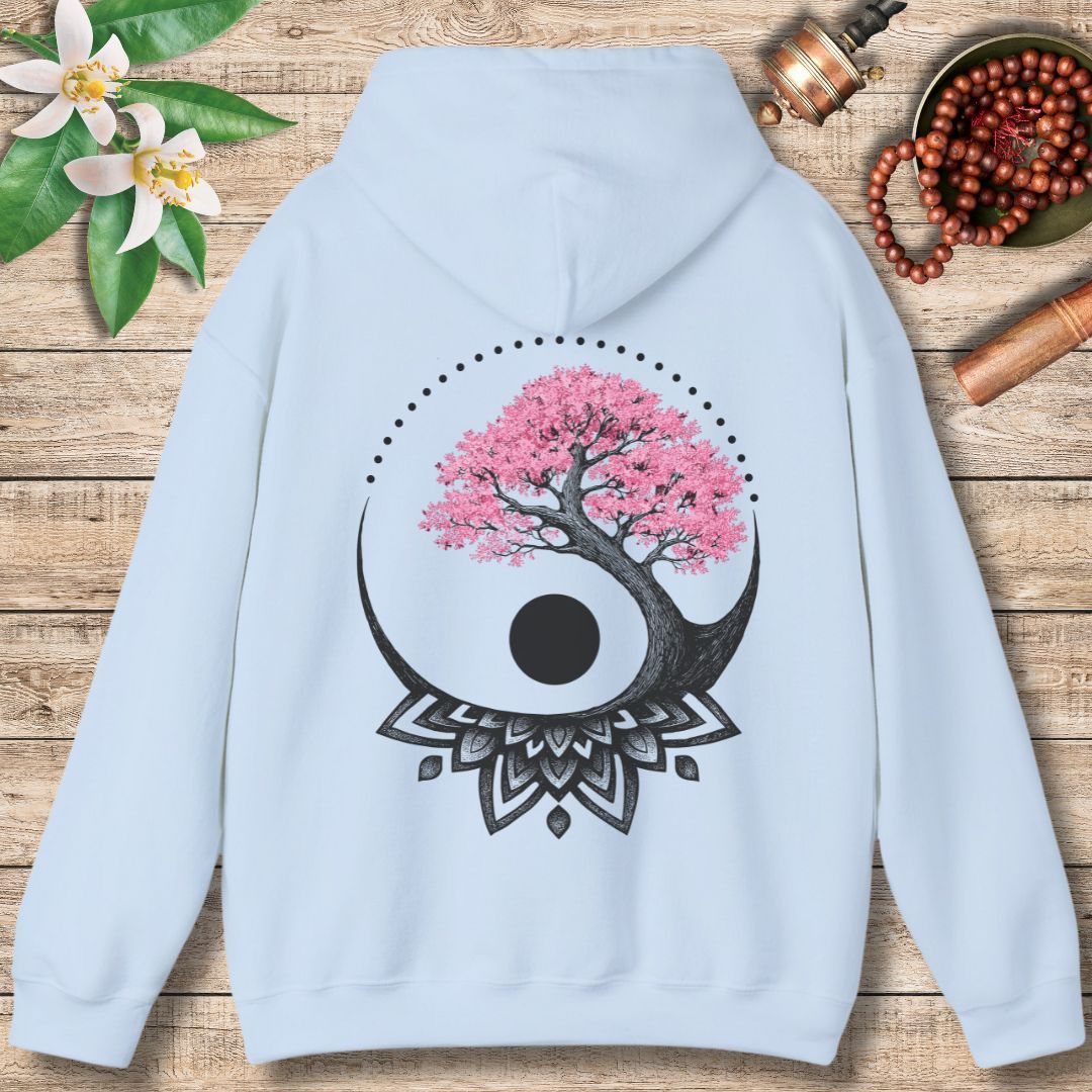 Cherry Blossom Mandala Hoodie – Yin Yang Balance & Renewal (Back Only)