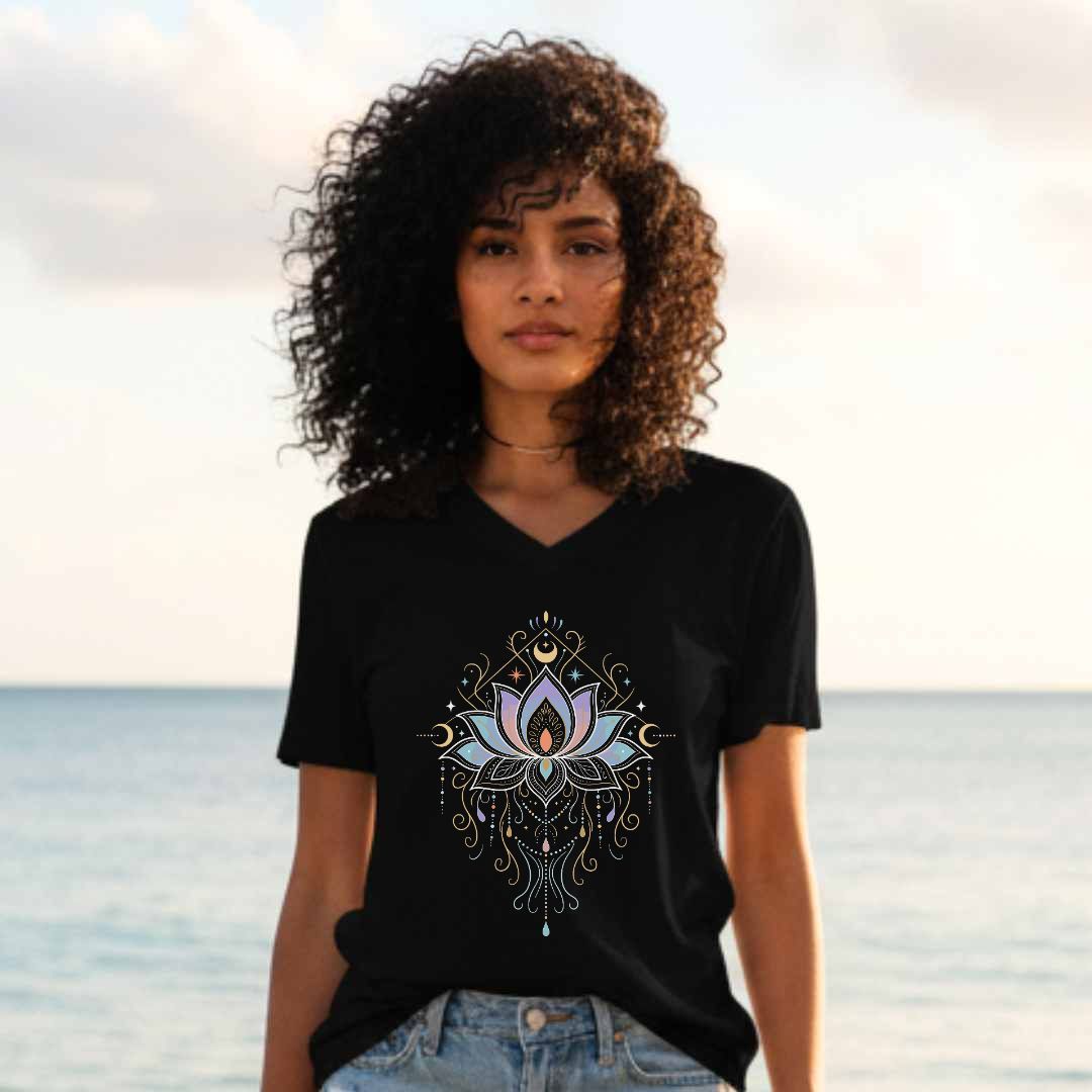 Cosmic Lotus Unisex V-Neck T-Shirt