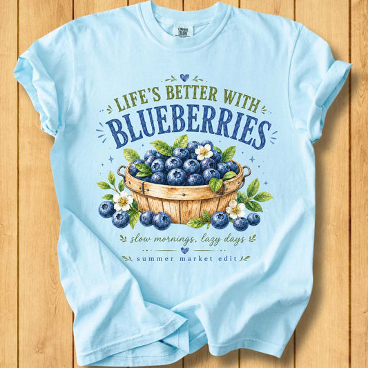 Life Is Better with Blueberries Unisex Dyed T-Shirt