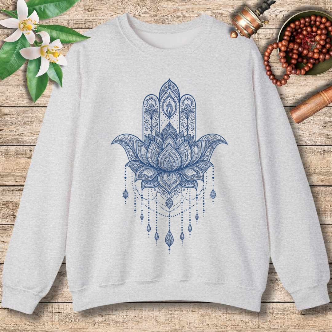 Lotus Hamsa Sweatshirt – Mandala Protection & Peace Design for Mindful Living