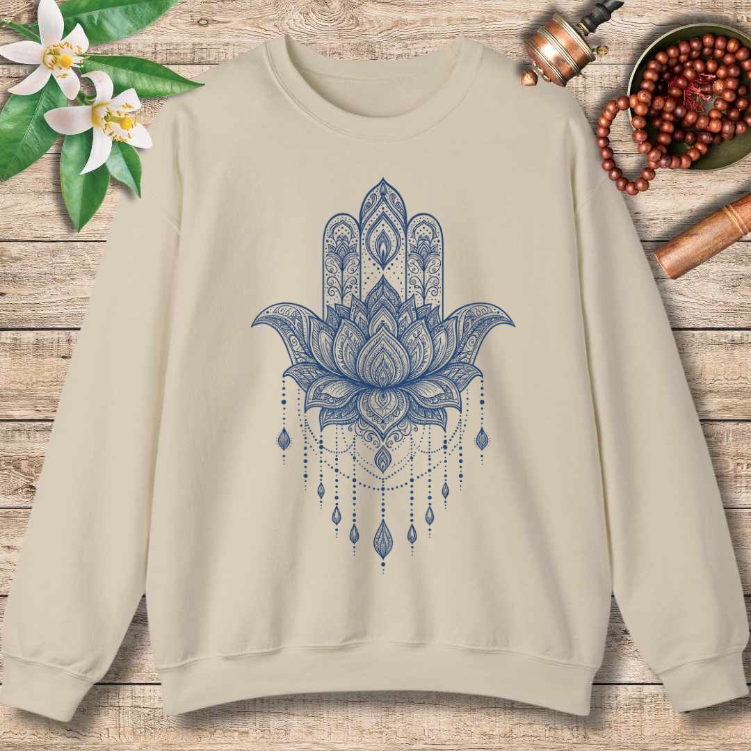 Lotus Hamsa Sweatshirt – Mandala Protection & Peace Design for Mindful Living