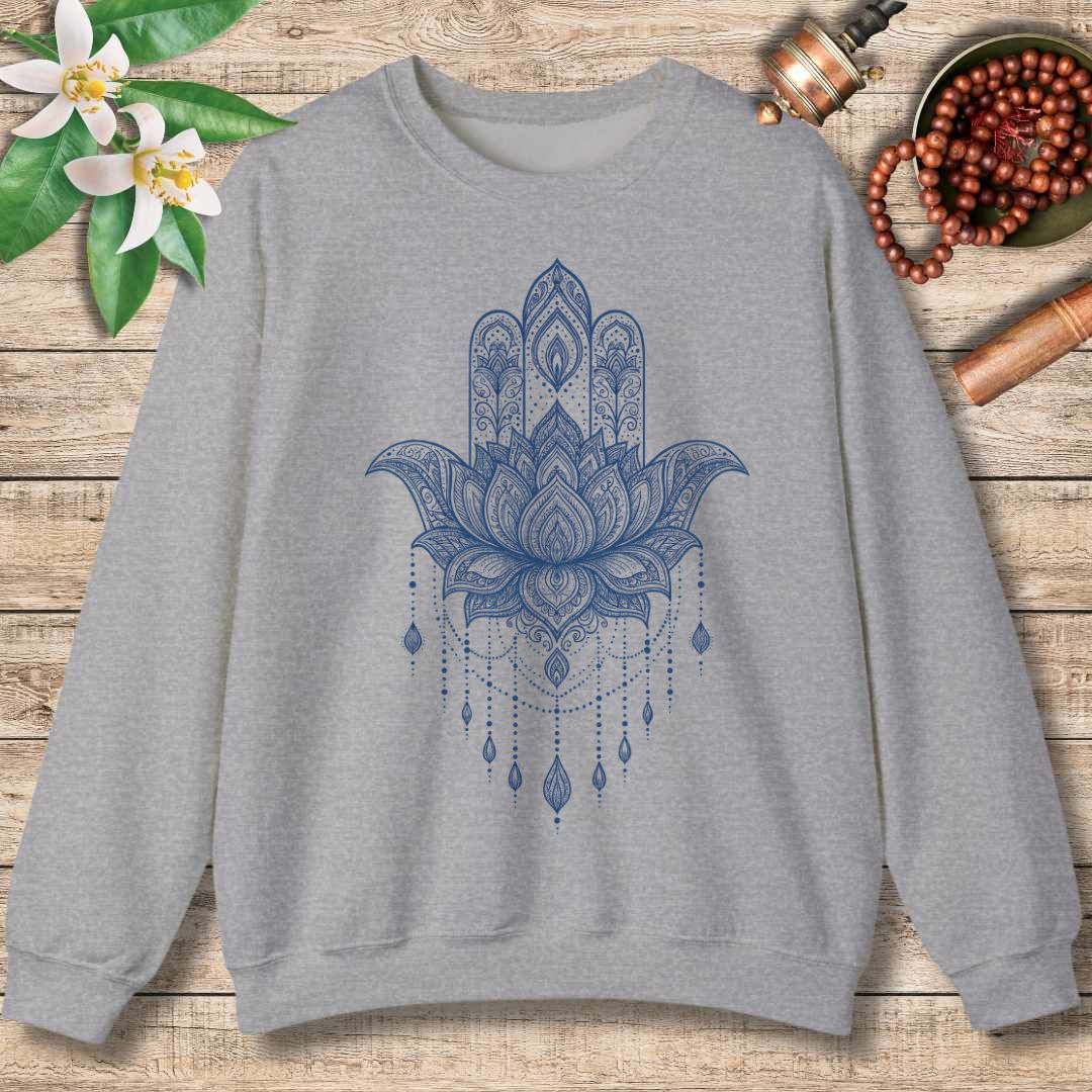 Lotus Hamsa Sweatshirt – Mandala Protection & Peace Design for Mindful Living