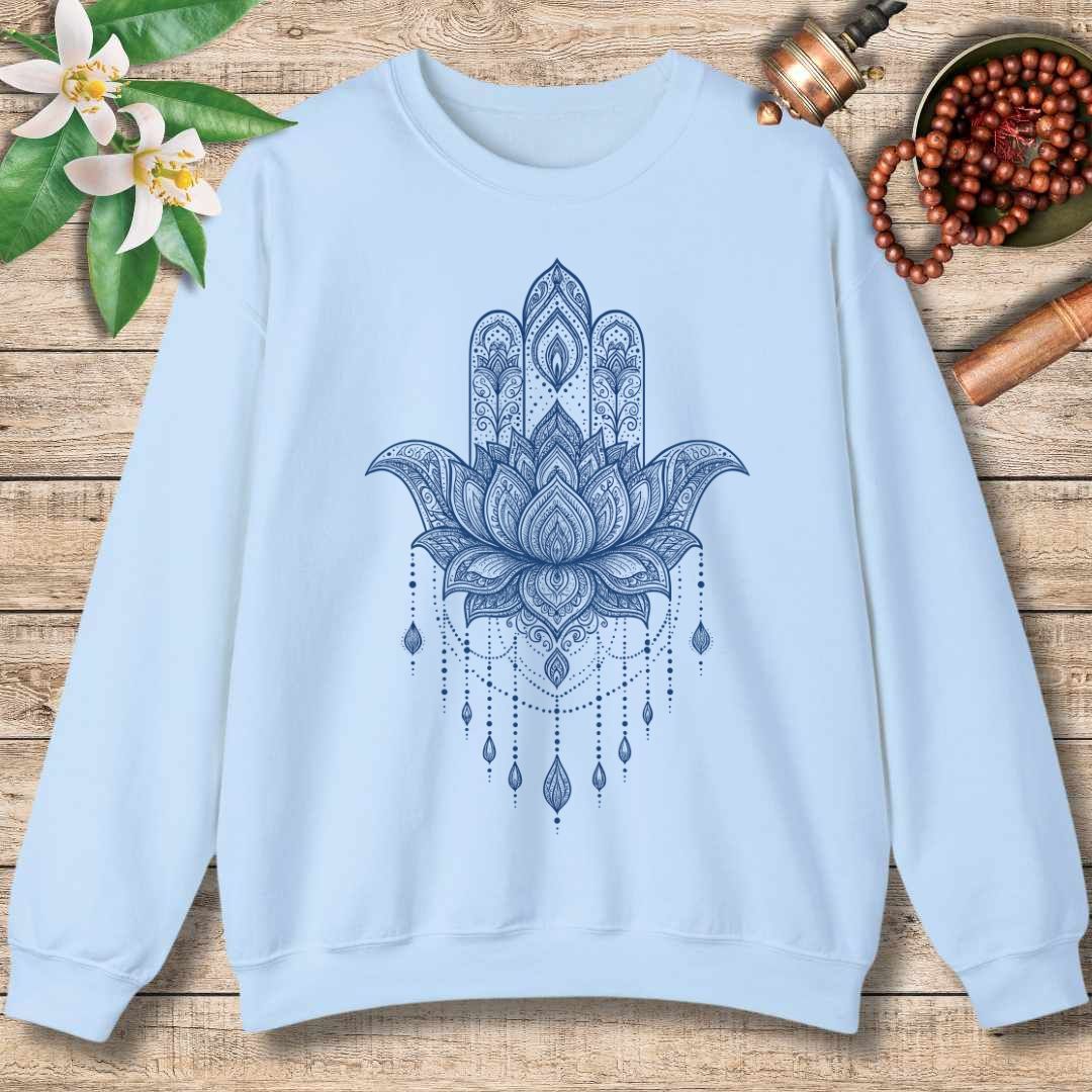 Lotus Hamsa Sweatshirt – Mandala Protection & Peace Design for Mindful Living