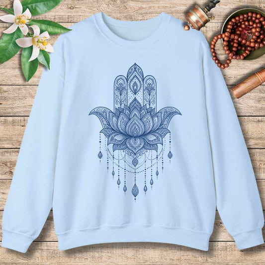 Lotus Hamsa Sweatshirt – Mandala Protection & Peace Design for Mindful Living