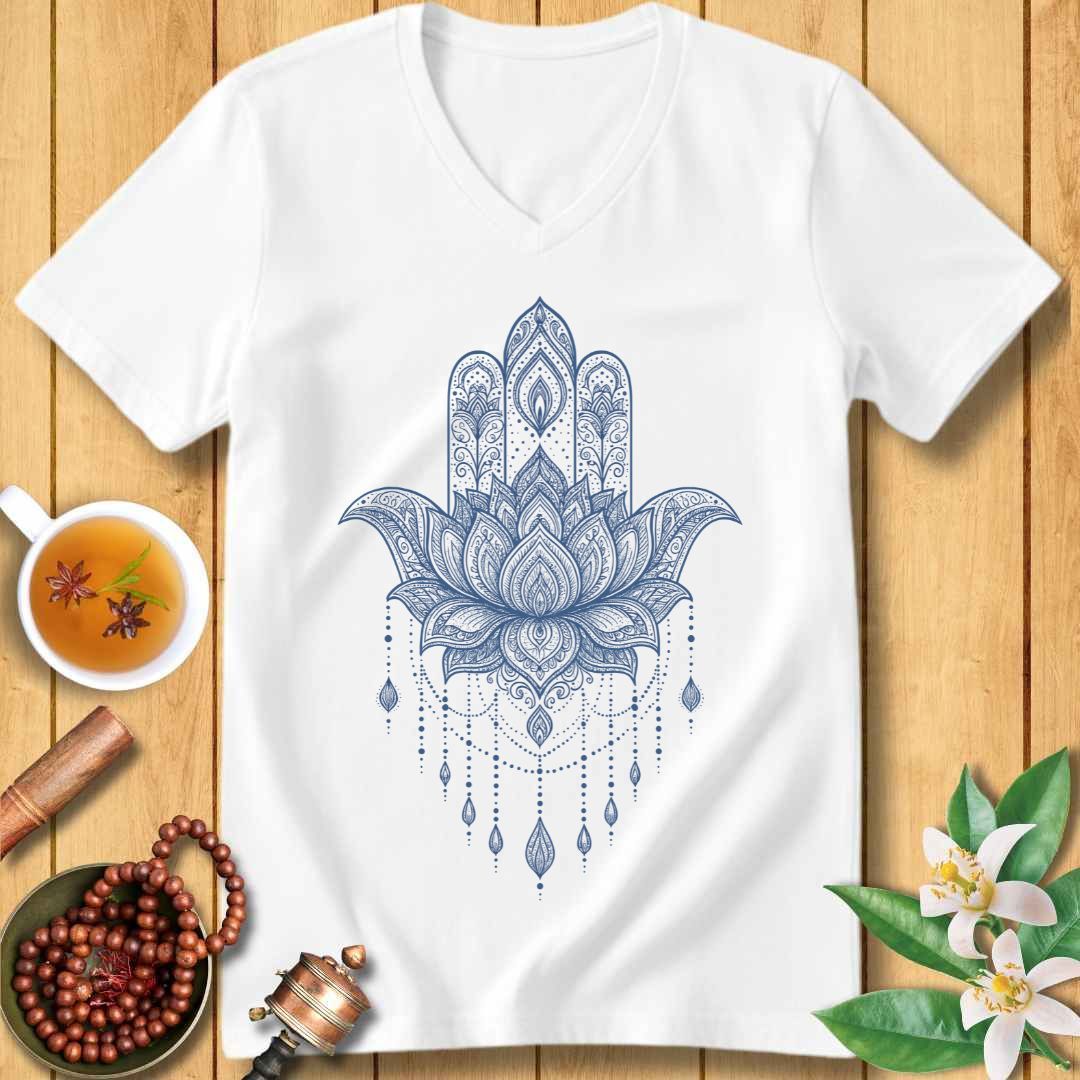 Lotus Hamsa Hand Unisex V-Neck T-Shirt