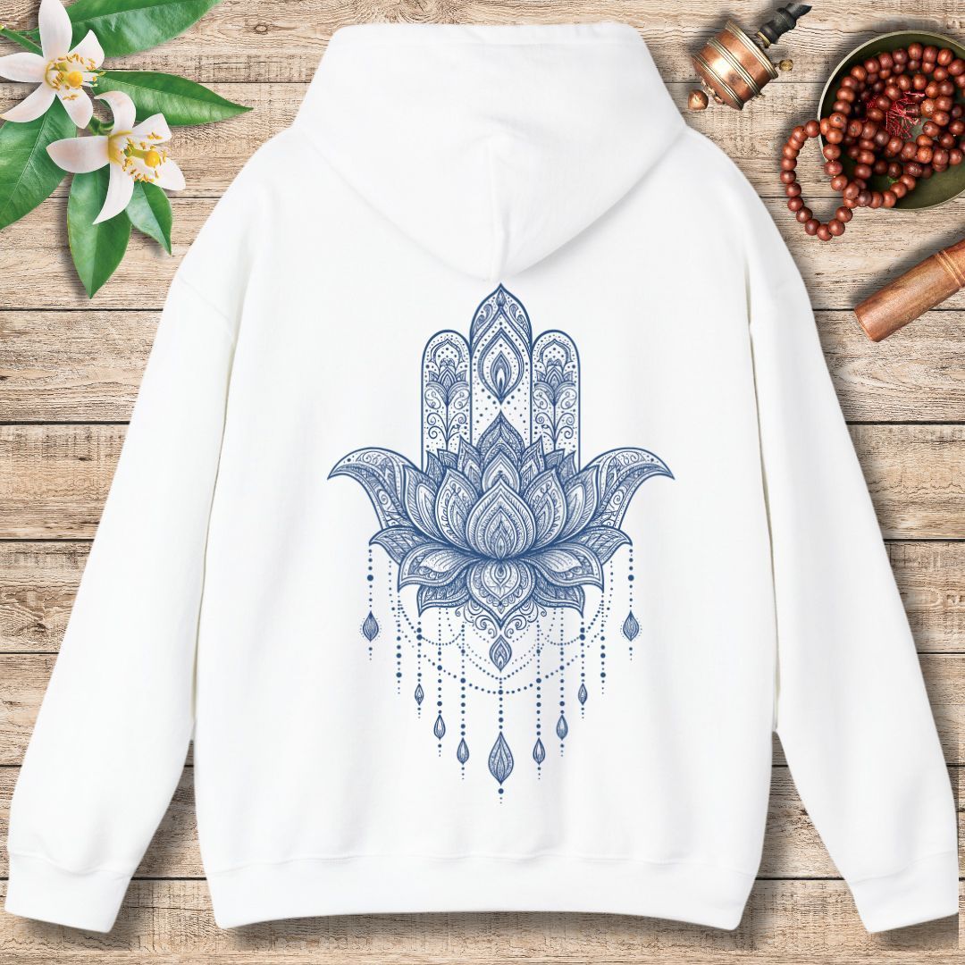 Lotus Hamsa Hoodie – Mandala Protection & Peace Design for Mindful Living (Back Only)