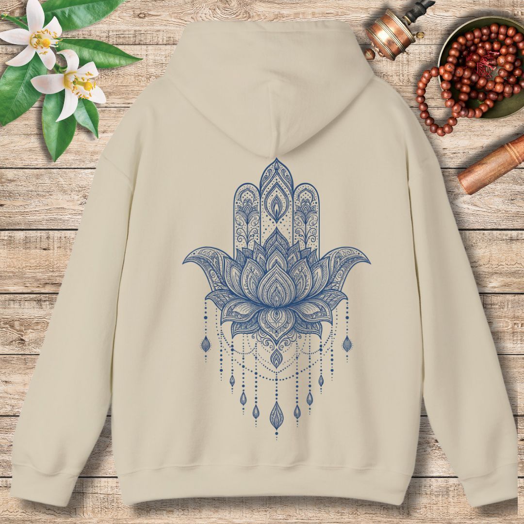 Lotus Hamsa Hoodie – Mandala Protection & Peace Design for Mindful Living (Back Only)