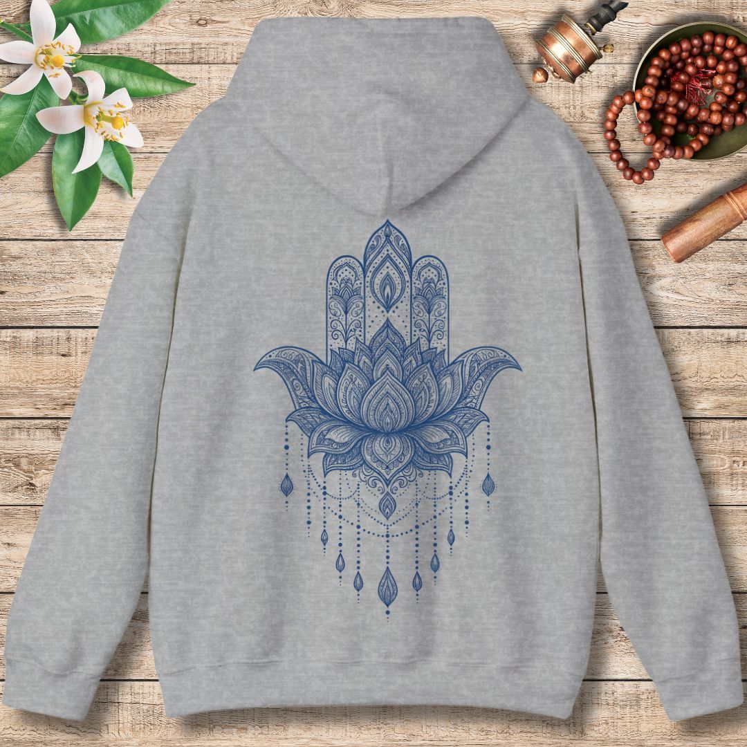Lotus Hamsa Hoodie – Mandala Protection & Peace Design for Mindful Living (Back Only)