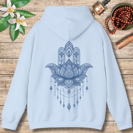 Lotus Hamsa Hoodie – Mandala Protection & Peace Design for Mindful Living (Back Only)
