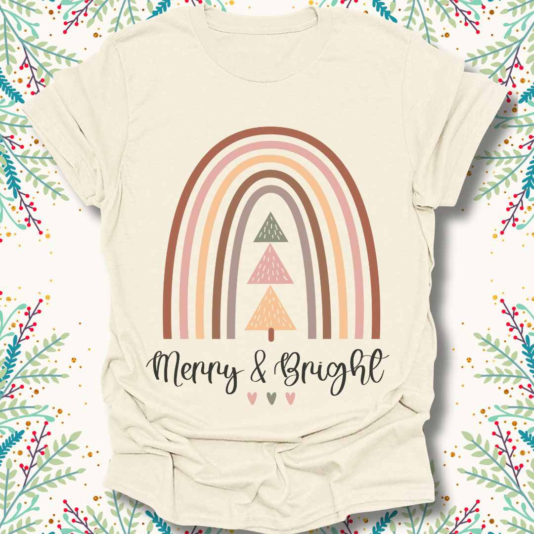 Merry and Bright Rainbow Christmas T-Shirt