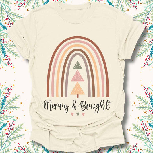 Merry and Bright Rainbow Christmas T-Shirt