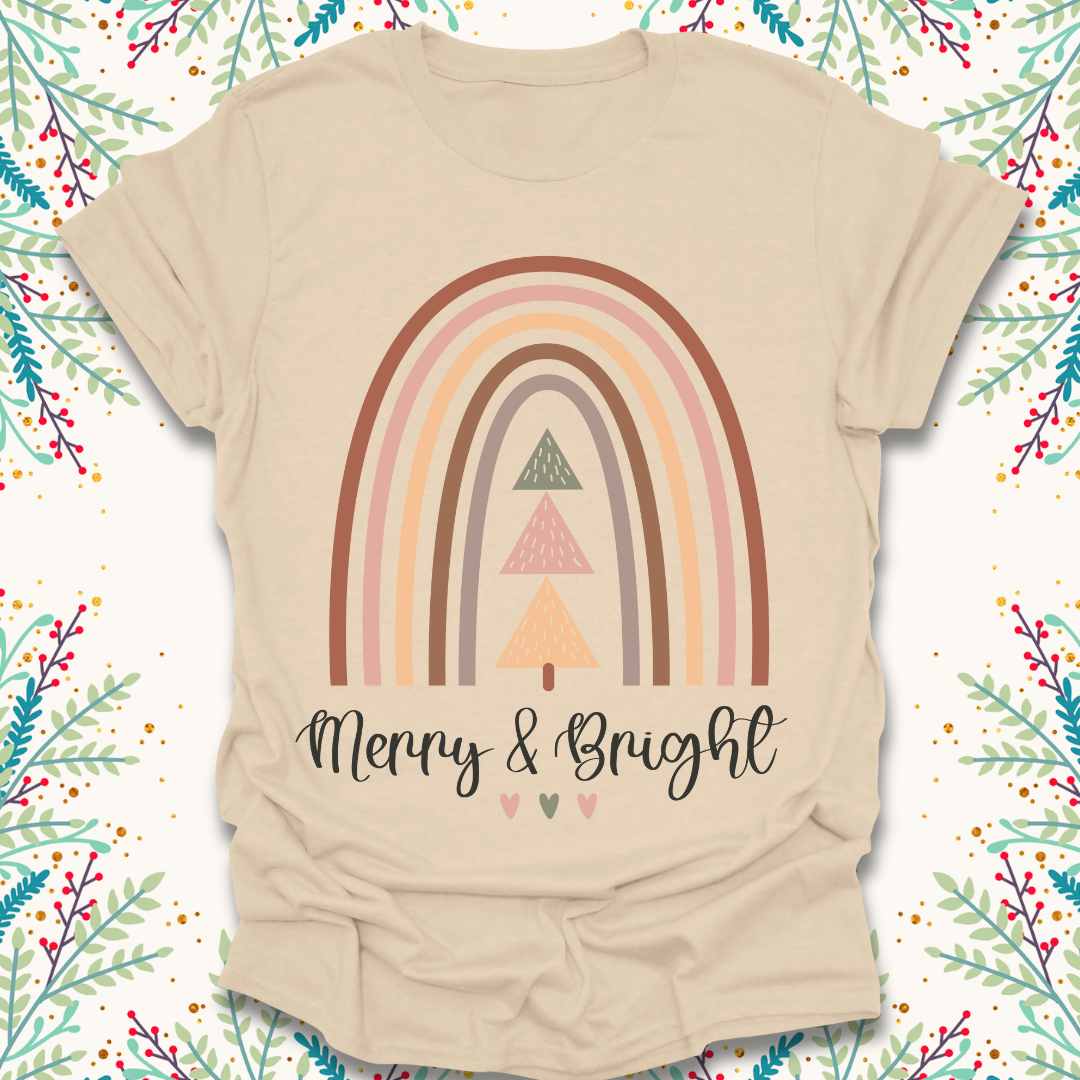 Merry and Bright Rainbow Christmas T-Shirt
