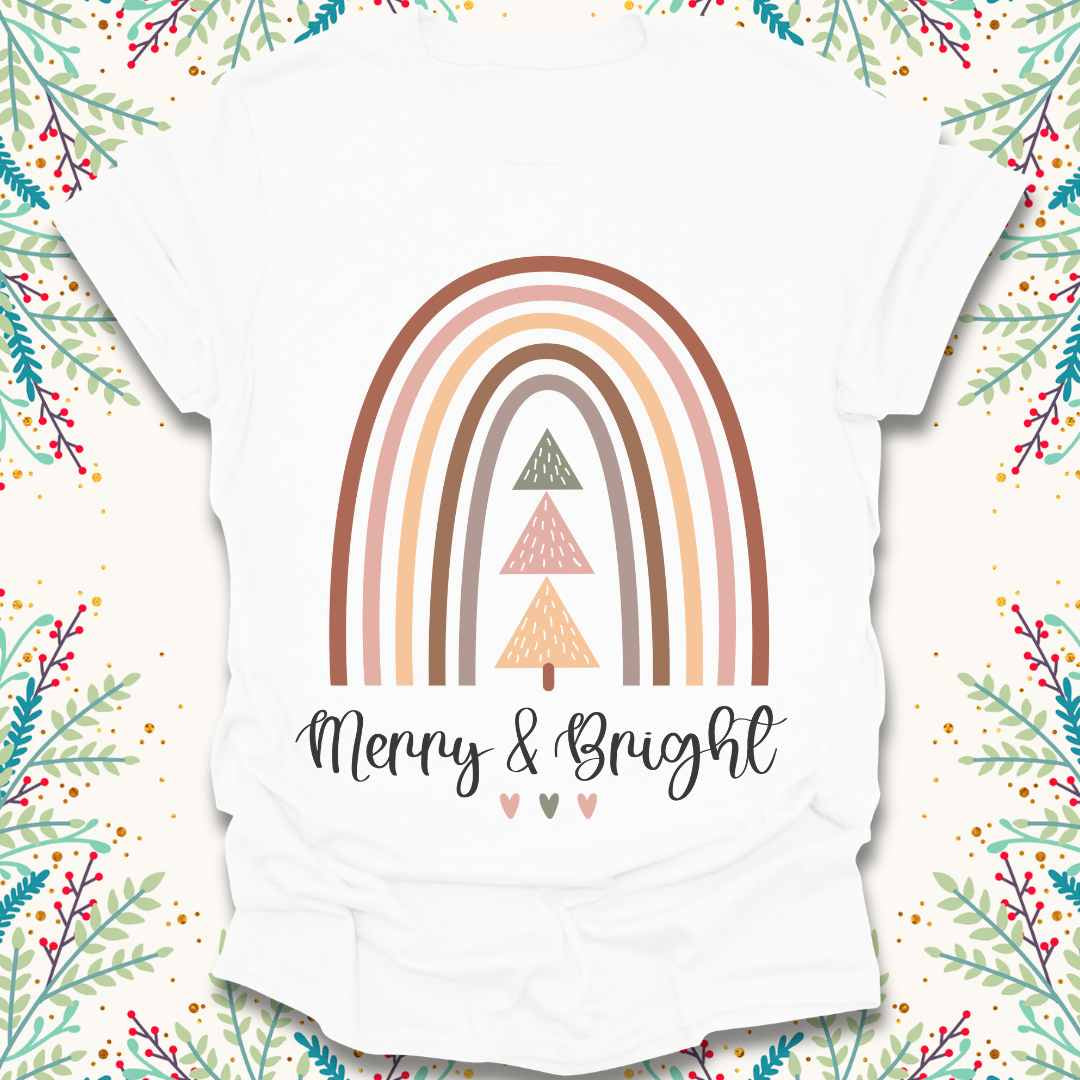 Merry and Bright Rainbow Christmas T-Shirt