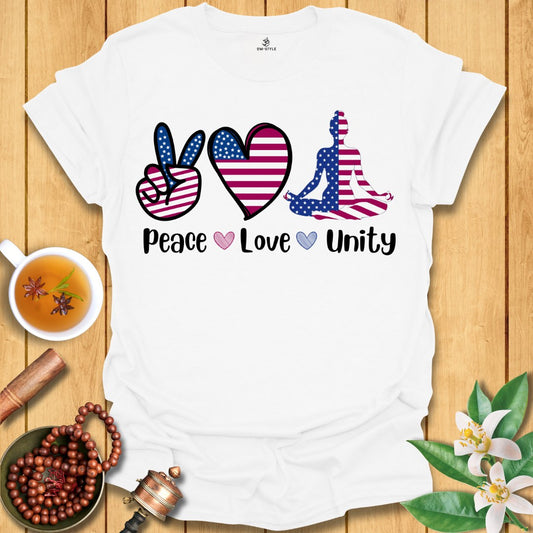 Peace Love Yoga USA T-Shirt