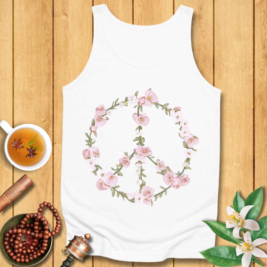 Pink Floral Peace Sign  Unisex Jersey Tank