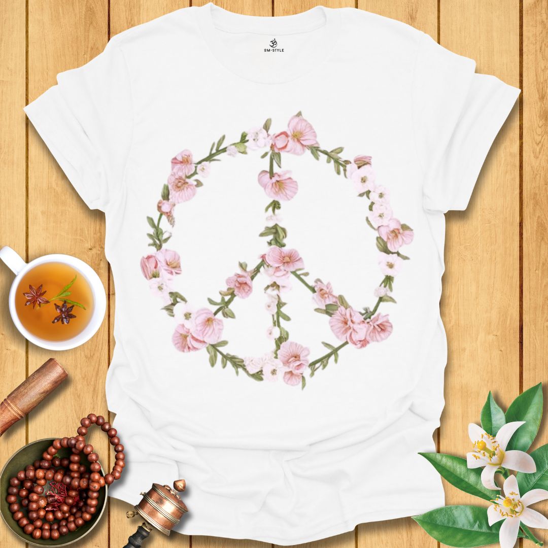 Pink Floral Peace Sign T-Shirt