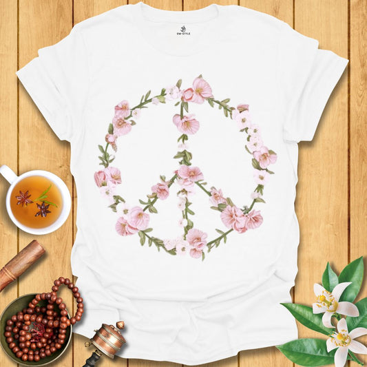 Pink Floral Peace Sign T-Shirt