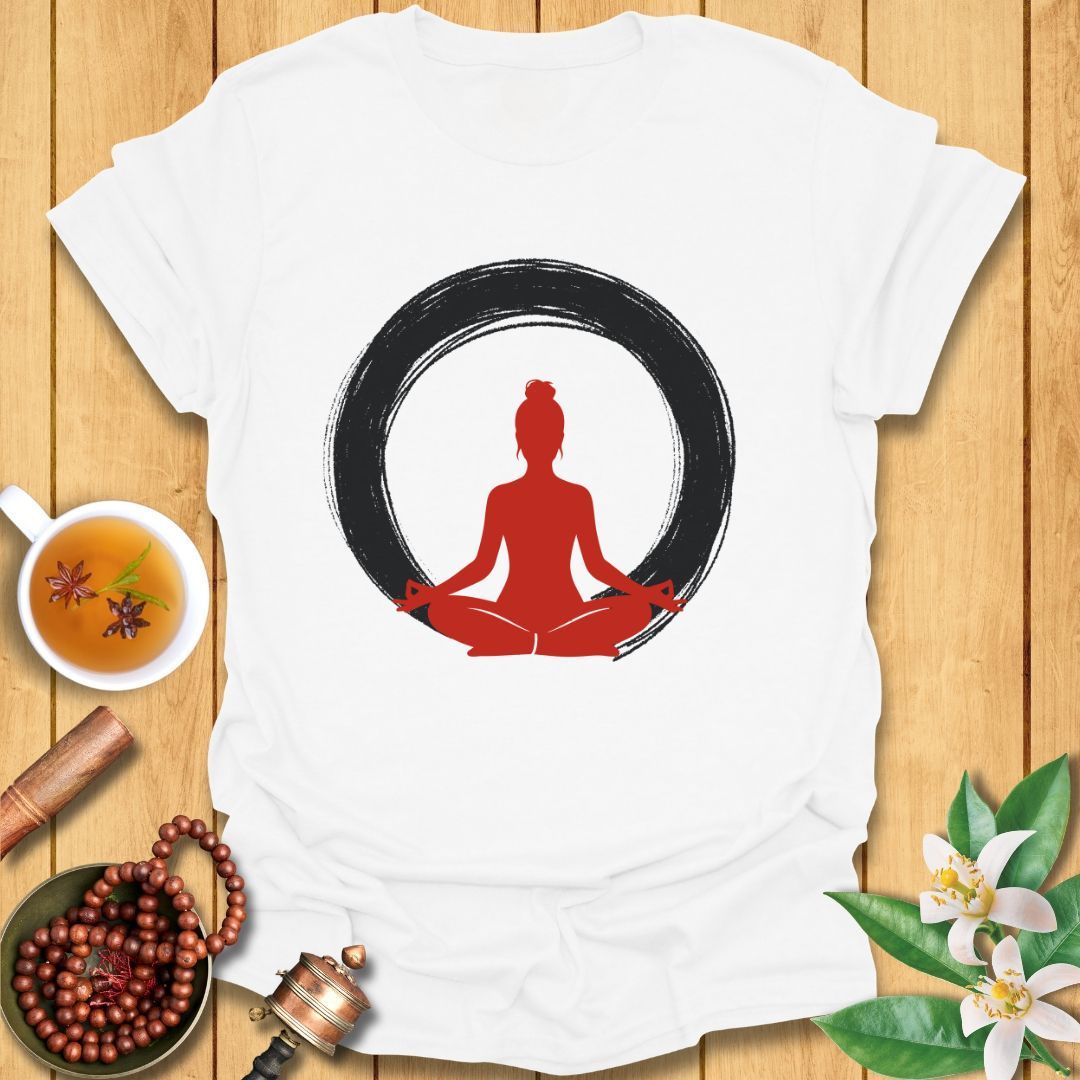 Red Ensō Meditation Pose T-Shirt