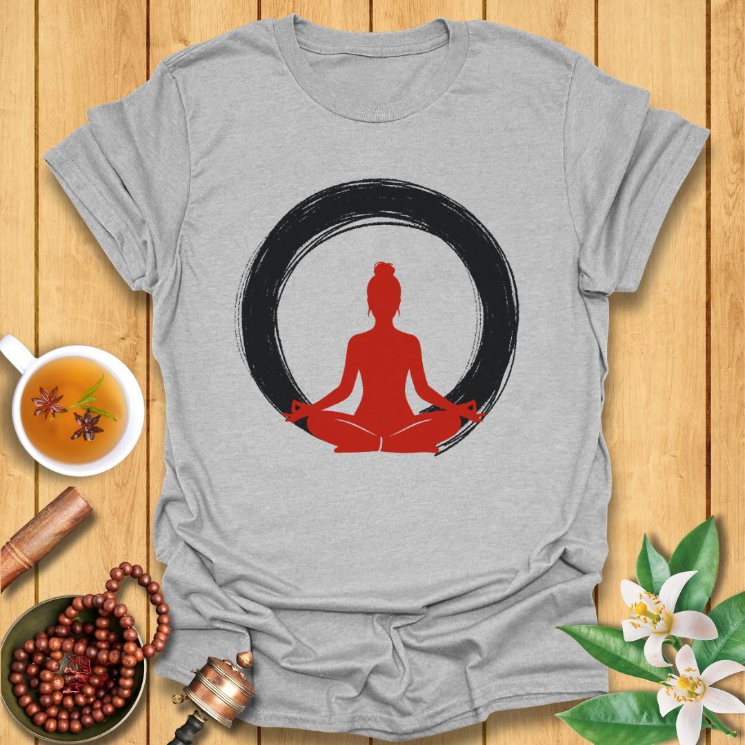 Red Ensō Meditation Pose T-Shirt