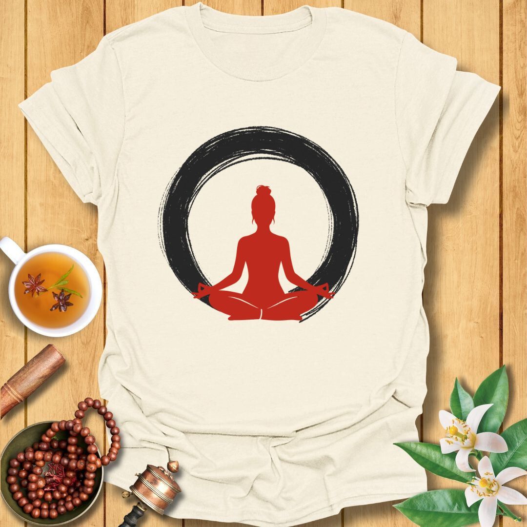 Red Ensō Meditation Pose T-Shirt