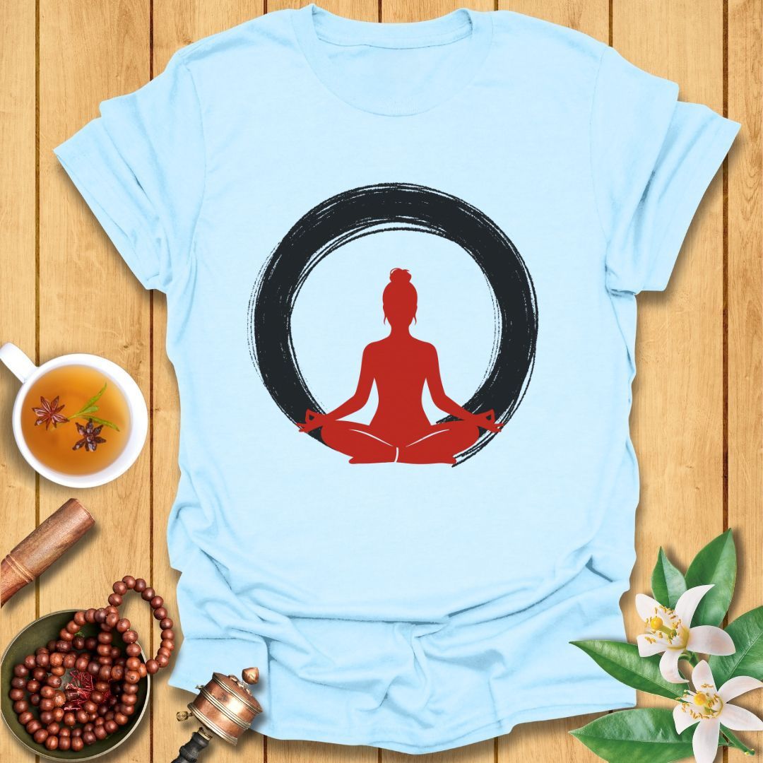 Red Ensō Meditation Pose T-Shirt