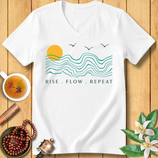 Rise. Flow. Repeat. Unisex V-Neck T-Shirt