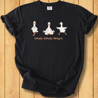 Inhale. Exhale. Wing It. Unisex Dyed T-Shirt