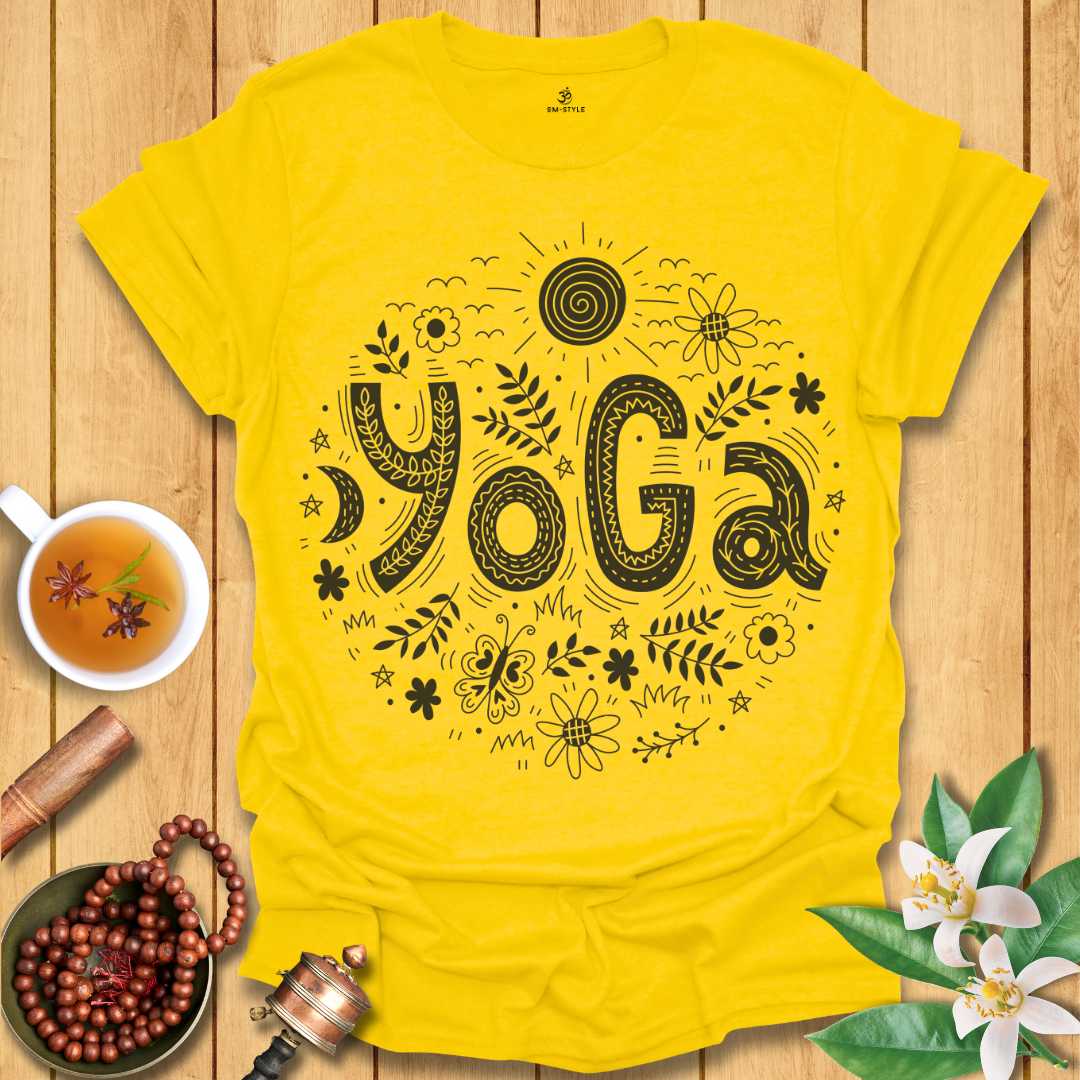 Whimsical Doodle Yoga T-Shirt