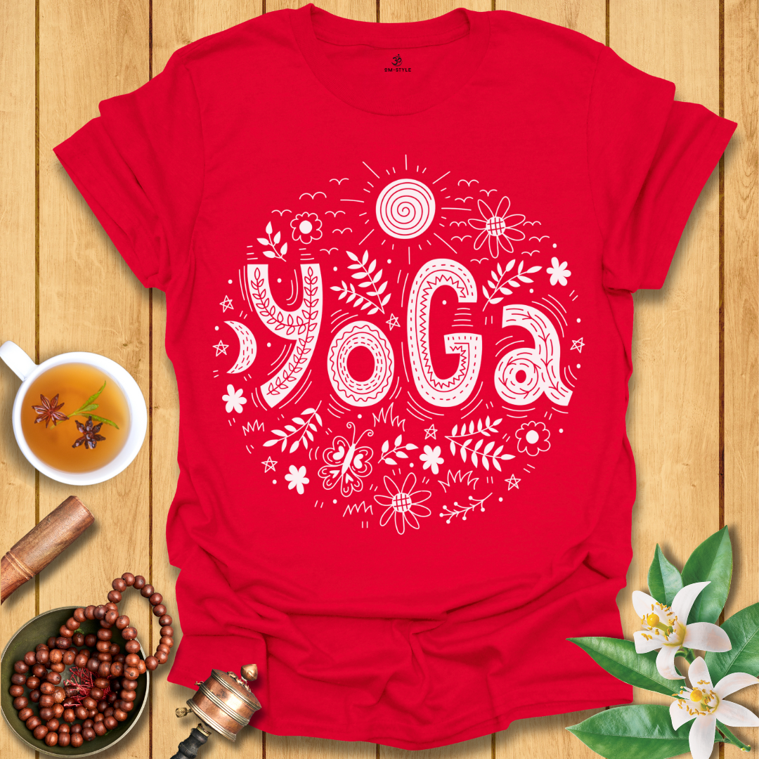 Whimsical Doodle Yoga T-Shirt