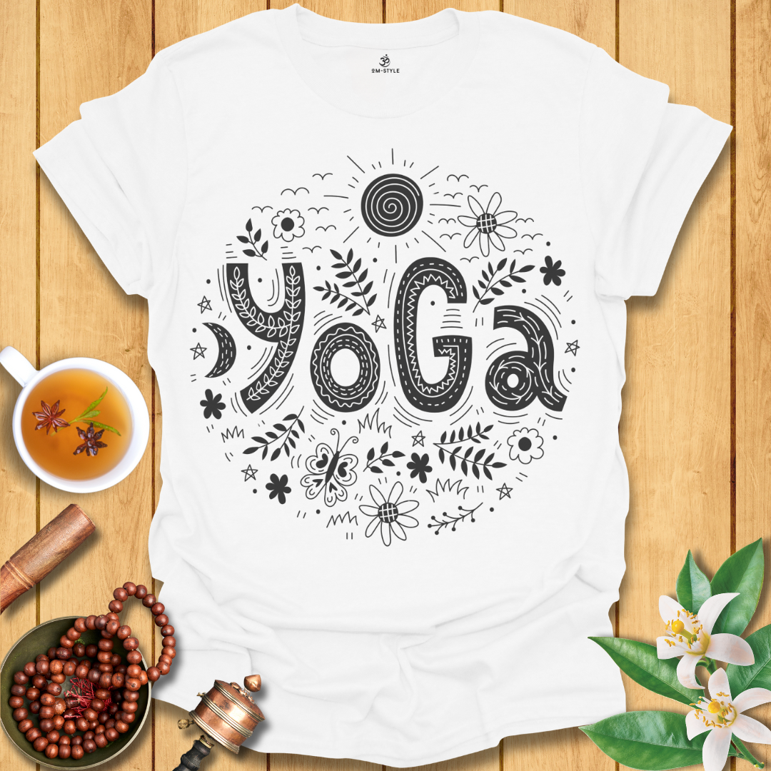 Whimsical Doodle Yoga T-Shirt