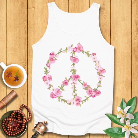 Pink Floral Peace Sign  Unisex Jersey Tank